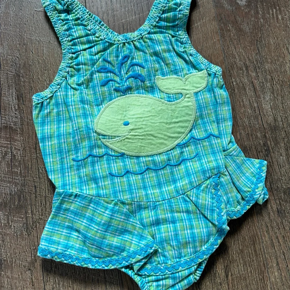 Baby The Bailey Boys One Piece Swimsuit 18 Months Blue Green Plaid Whale Boutiqu